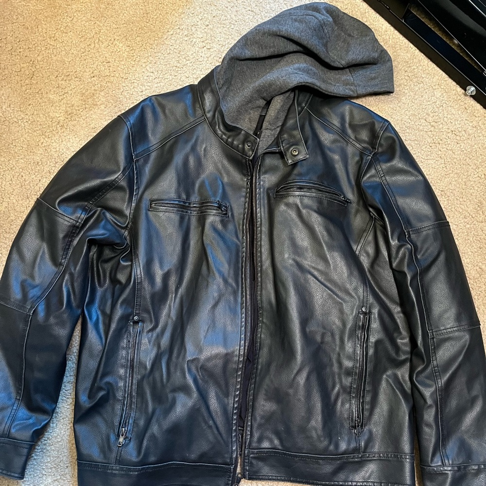Black Rivet Men’s Leather Bomber Jacket - Size XL